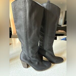 Lucky Brand Black Leather Knee High Heeled Boots, 7.5